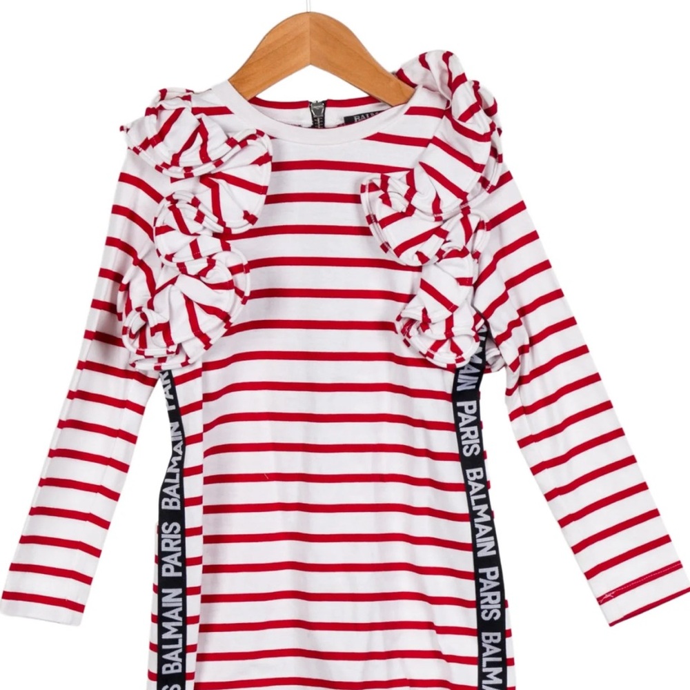 Balmain Kids Striped Long Sleeve dress with Ruffles size 6